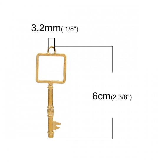 Picture of Zinc Based Alloy Open Back Bezel Pendants For Resin Gold Plated Key Flower 38mm(1 4/8") x 24mm(1"), 10 PCs