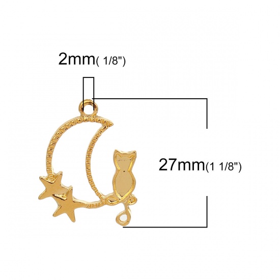 Immagine di Lega di Zinco Aprire Lunetta Posteriore Pendenti Per Resina Oro Placcato Stella a Cinque Punte Gatto 29mm x 23mm, 10 Pz