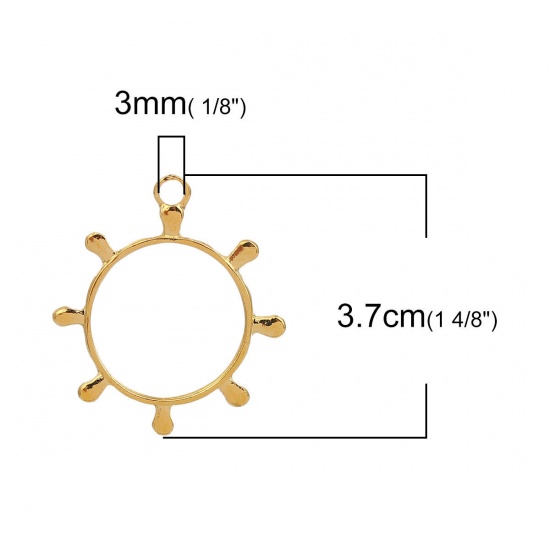 Immagine di Lega di Zinco Aprire Lunetta Posteriore Pendenti Per Resina Oro Placcato Timone 37mm x 32mm, 10 Pz