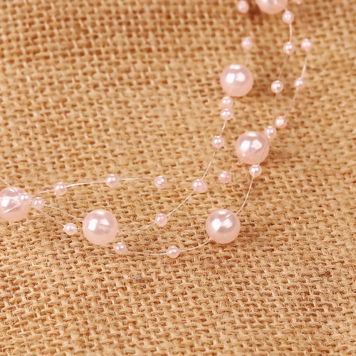 Picture of Acrylic Jewelry Cord Rope Light Pink Imitation Pearl 132cm(52"), 10 PCs