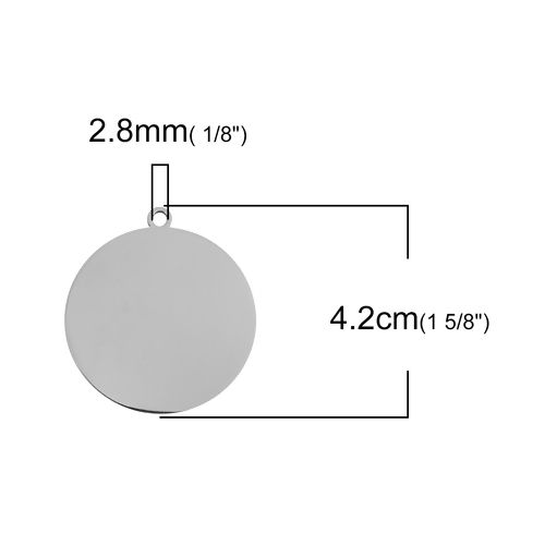Immagine di Acciaio Inossidabile Etichette di Stampaggio Vuote Ciondoli Tondo Tono Argento Lucidatura Unilaterale 42mm x 38mm , 5 Pz