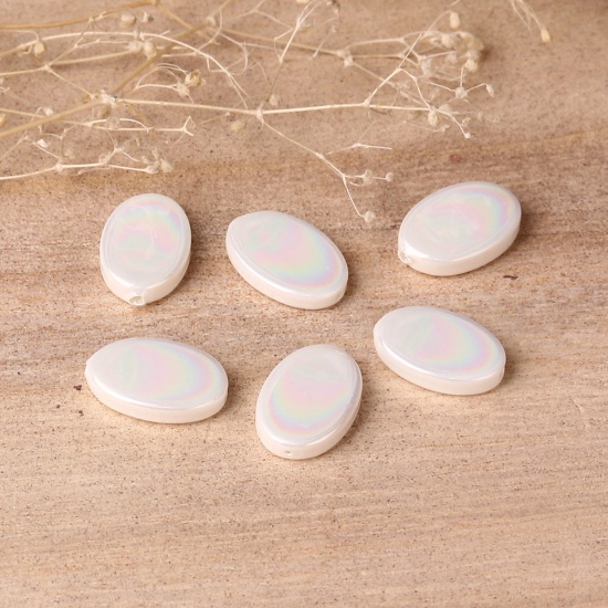 Picture of Natural Shell Loose Beads Drop White AB Color About 14mm x 10mm, Hole:Approx 0.5mm, 2 PCs