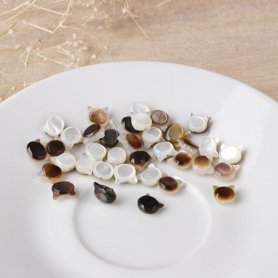 Picture of Natural Shell Loose Beads Cat Animal White AB Color About 7mm x 7mm, Hole:Approx 0.7mm, 2 PCs