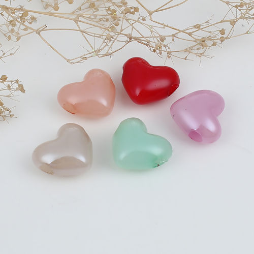 Image de Perles en Acrylique Cœur Couleur au Hasard Opaque 17mm x 15mm, Trou: 3.5mm, 10 Pcs