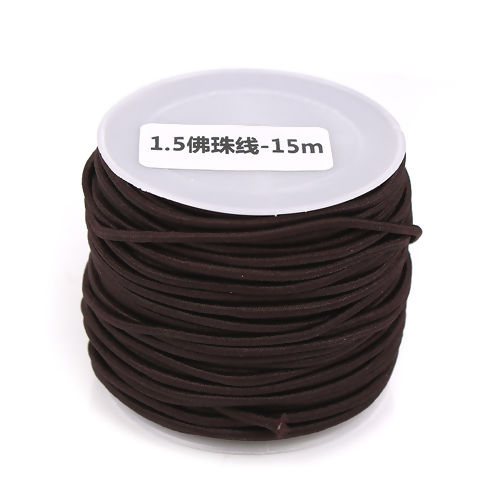 Picture of Polyester Jewelry Thread Cord For Buddha/Mala/Prayer Beads Coffee Elastic 1.5mm, 1 Roll (Approx 15 M/Roll)