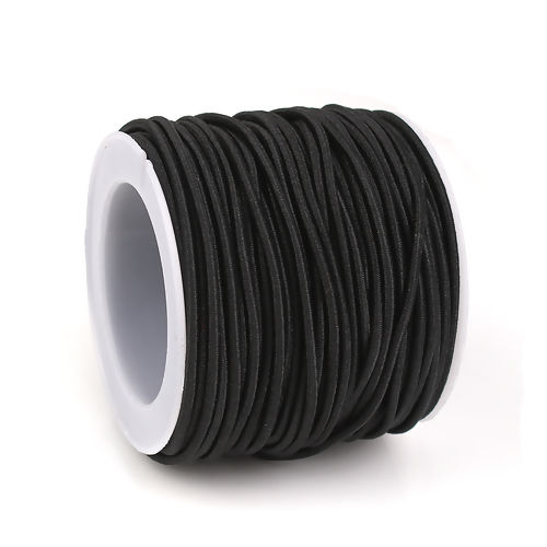 Picture of Polyester Jewelry Thread Cord For Buddha/Mala/Prayer Beads Black Elastic 1.5mm, 1 Roll (Approx 15 M/Roll)