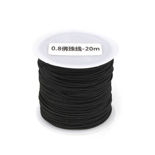 Picture of Polyester Jewelry Thread Cord For Buddha/Mala/Prayer Beads Black Elastic 0.8mm, 1 Roll (Approx 20 M/Roll)