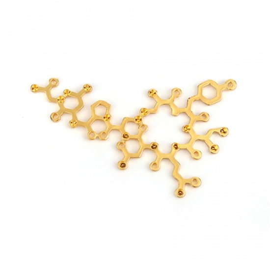 Picture of Zinc Based Alloy Molecule Chemistry Science Connectors Oxytocin Gold Plated (Can Hold ss5 Pointed Back Rhinestone) 51mm x 35mm, 10 PCs