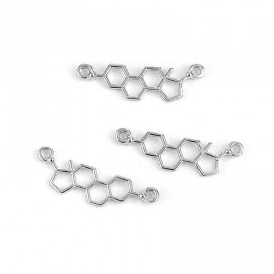 Picture of Zinc Based Alloy Molecule Chemistry Science Connectors Silver Tone 28mm x 9mm, 20 PCs