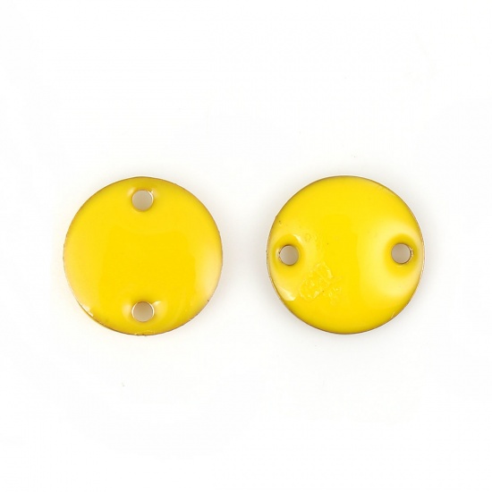 Picture of Brass Enamelled Sequins Connectors Round Unplated Yellow Enamel 12mm( 4/8") Dia., 10 PCs                                                                                                                                                                      