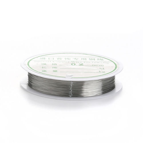 Picture of Copper Beading Wire Thread Cord Silver Tone 0.2mm (32 gauge), 2 Rolls (Approx 20 M/Roll)