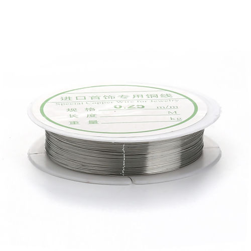 Imagen de Latón Beading Wire Hilos Tono de Plata 0.25mm (30 gauge), 2 Rollos (Aprox 18 M/Rollo)