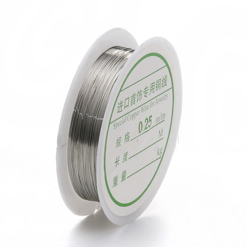 Imagen de Latón Beading Wire Hilos Tono de Plata 0.25mm (30 gauge), 2 Rollos (Aprox 18 M/Rollo)