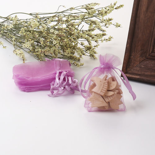 Picture of Wedding Gift Organza Jewelry Bags Drawstring Rectangle Mauve (Usable Space: 5.5x5cm) 7cm(2 6/8") x 5cm(2"), 50 PCs