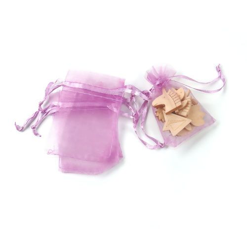 Picture of Wedding Gift Organza Jewelry Bags Drawstring Rectangle Mauve (Usable Space: 5.5x5cm) 7cm(2 6/8") x 5cm(2"), 50 PCs