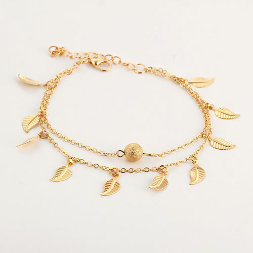 Picture of Boho Chic Double Layers Anklet Gold Plated Leaf Sparkledust 21.5cm(8 4/8") long, 1 Piece