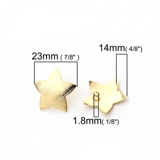 Immagine di Ottone Orecchini a Perno Vero Oro Placcato Rettangolo Trafila 25mm x 16mm, Dimensione di Posta / Cavo: (20 misura), 4 Pz