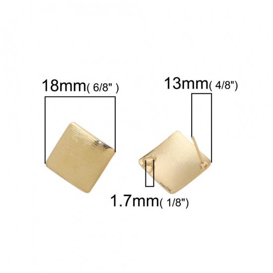 Picture of Brass Ear Post Stud Earrings 18K Real Gold Plated Round 16mm( 5/8") x 16mm( 5/8"), Post/ Wire Size: (20 gauge), 4 PCs