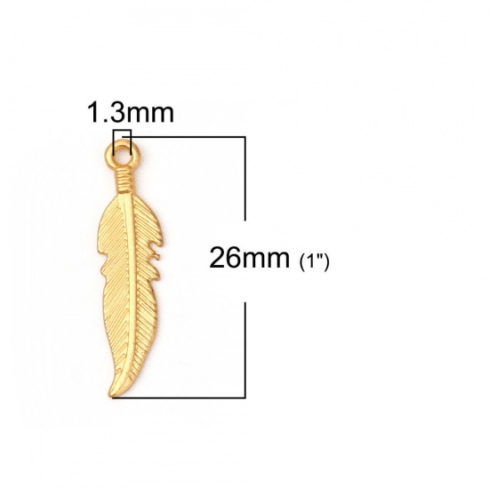 Zinc Based Alloy Charms Feather Matt Gold 26mm(1") x 6mm( 2/8"), 10 PCs の画像