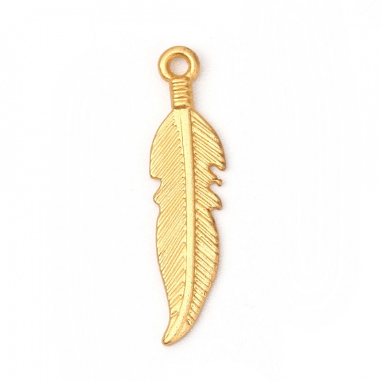 Zinc Based Alloy Charms Feather Matt Gold 26mm(1") x 6mm( 2/8"), 10 PCs の画像