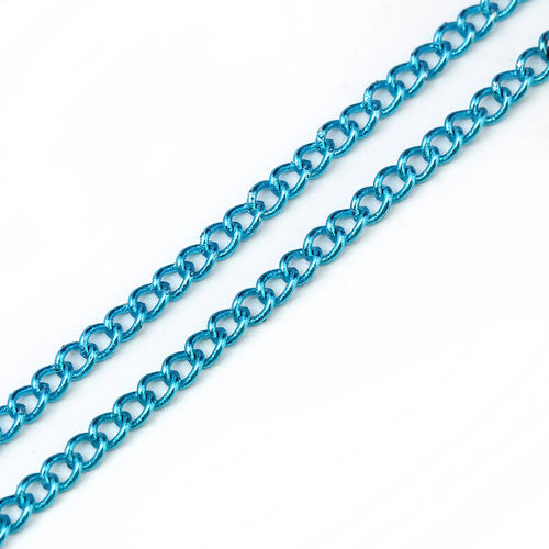 Picture of Iron Based Alloy Soldered Link Curb Chain Findings Blue 2.4x1.7mm( 1/8" x 1/8"), 10 Yards