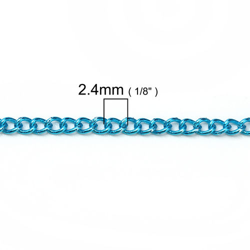 Picture of Iron Based Alloy Soldered Link Curb Chain Findings Blue 2.4x1.7mm( 1/8" x 1/8"), 10 Yards