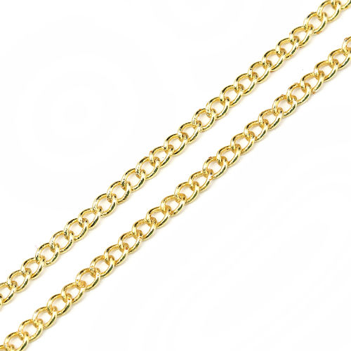 Изображение Iron Based Alloy Soldered Link Curb Chain Findings Yellow 2.4x1.7mm( 1/8" x 1/8"), 10 Yards