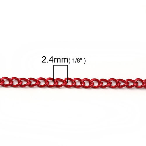 Picture of Iron Based Alloy Soldered Double Link Curb Chain Findings Red 2.4x1.7mm( 1/8" x 1/8"), 10 Yards