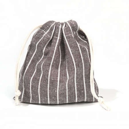 Bild von Baumwolle & Linnen Stoff Kordelzug Beutel Rechteck Kaffeebraun Streifen (Nutzraum: ca. 15x14cm-14x12cm) 16cm x15cm - 15cm x14cm, 2 Stück