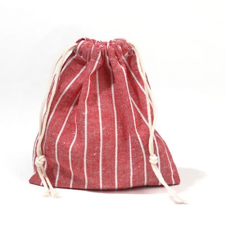 Bild von Baumwolle & Linnen Stoff Kordelzug Beutel Rechteck Rot Streifen (Nutzraum: ca. 15x14cm-14x12cm) 16cm x15cm - 15cm x14cm, 2 Stück