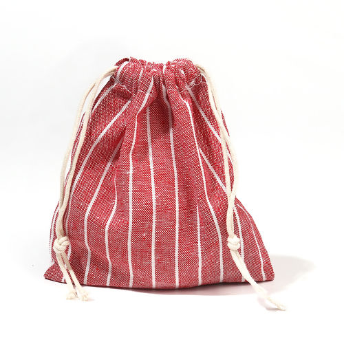 Picture of Cotton & Linen Cloth Drawstring Bags Rectangle Red Stripe (Usable Space: Approx 15x14cm-14x12cm) 16cm x15cm(6 2/8" x5 7/8") - 15cm x14cm(5 7/8" x5 4/8"), 2 PCs