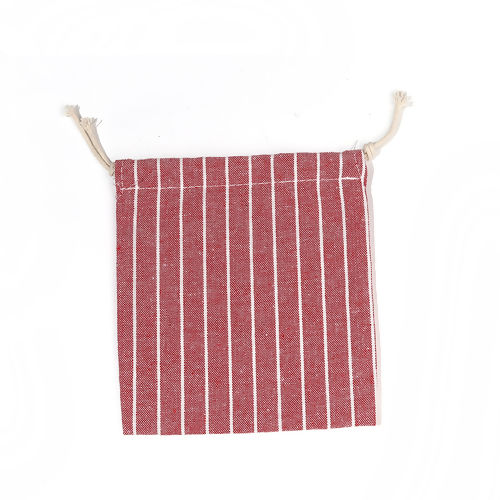 Picture of Cotton & Linen Cloth Drawstring Bags Rectangle Red Stripe (Usable Space: Approx 15x14cm-14x12cm) 16cm x15cm(6 2/8" x5 7/8") - 15cm x14cm(5 7/8" x5 4/8"), 2 PCs