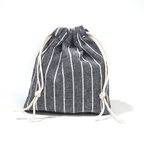 Picture of Cotton & Linen Cloth Drawstring Bags Rectangle Navy Blue Stripe (Usable Space: Approx 15x14cm-14x12cm) 16cm x15cm(6 2/8" x5 7/8") - 15cm x14cm(5 7/8" x5 4/8"), 2 PCs