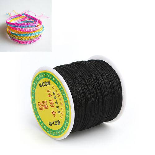 Picture of Polypropylene Fiber Chinese Knotting Cord Friendship Bracelet Cord Rope Black 1mm, 1 Roll (Approx 100 Yards/Roll)
