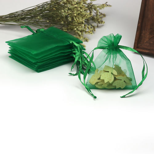 Immagine di Regalo di Matrimonio Sacchetti dei Monili del Organza Disegnabile Rettangolo Verde (Spazio utilizzabile: 7x7cm ) 9cm x 7cm, 50 Pz