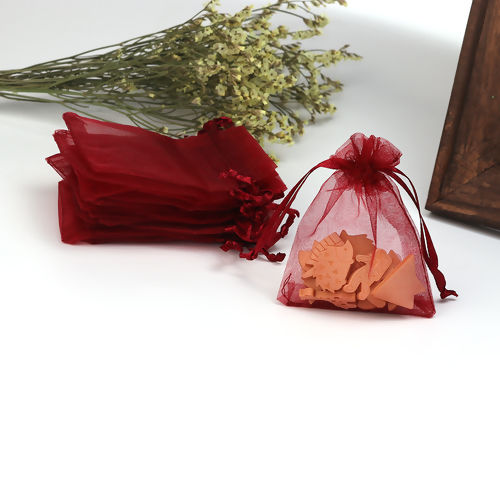 Immagine di Regalo di Matrimonio Sacchetti dei Monili del Organza Disegnabile Rettangolo Colore di Vino Rosso (Spazio utilizzabile: 7x7cm ) 9cm x 7cm, 50 Pz