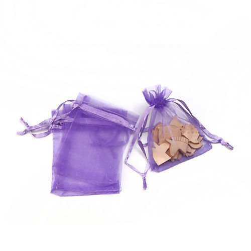 Immagine di Regalo di Matrimonio Sacchetti dei Monili del Organza Disegnabile Rettangolo Colore Viola (Spazio utilizzabile: 7x7cm ) 9cm x 7cm, 50 Pz
