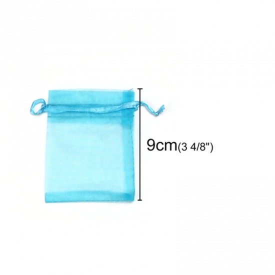 Picture of Wedding Gift Organza Jewelry Bags Drawstring Rectangle Pink (Usable Space: 7x7cm) 9cm(3 4/8") x 7cm(2 6/8"), 50 PCs