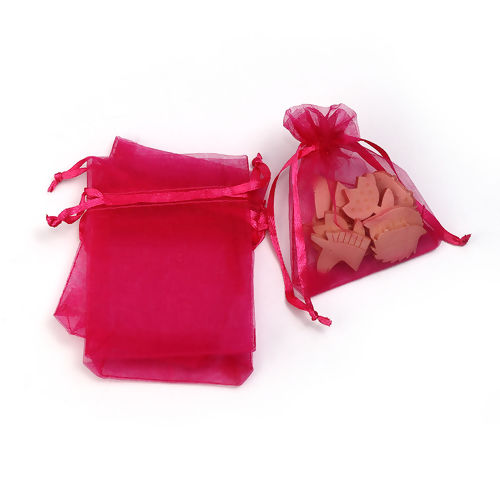 Immagine di Regalo di Matrimonio Sacchetti dei Monili del Organza Disegnabile Rettangolo Rosso Prugna (Spazio utilizzabile: 7x7cm ) 9cm x 7cm, 50 Pz