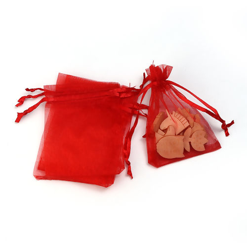 Bild von Hochzeit Geschenk Organza Beutel Rechteck Rot (Nutzraum: 7x7cm) 9cm x 7cm, 50 Stück