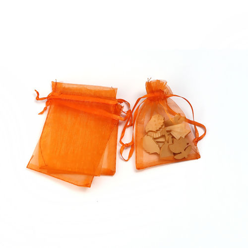 Bild von Hochzeit Geschenk Organza Beutel Rechteck Orange (Nutzraum: 7x7cm) 9cm x 7cm, 50 Stück