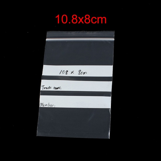 Immagine di PVC Bustine Sacchetti di Zip Chiusura a Cerniera Rettangolo Trasparente Con Strisce di Scrittura (Spazio utilizzabile: 10.8x8cm) 12cm x 8cm, 100 Pz