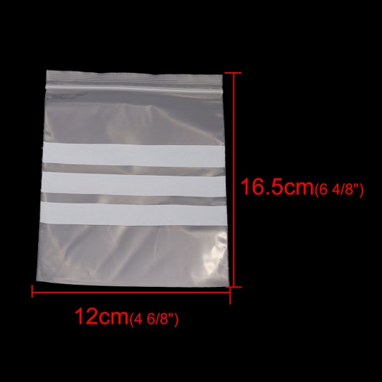 Immagine di PVC Bustine Sacchetti di Zip Chiusura a Cerniera Rettangolo Trasparente Con Strisce di Scrittura (Spazio utilizzabile: 15x12cm) 16.5cm x 12cm, 100 Pz