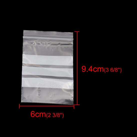 Immagine di PVC Bustine Sacchetti di Zip Chiusura a Cerniera Rettangolo Trasparente Con Strisce di Scrittura (Spazio utilizzabile: 8x6cm) 9.4cm x6cm, 200 Pz