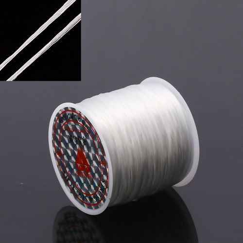 Изображение Polyester Jewelry Thread Cord White Elastic 0.5mm, 1 Roll (Approx 50 M/Roll)