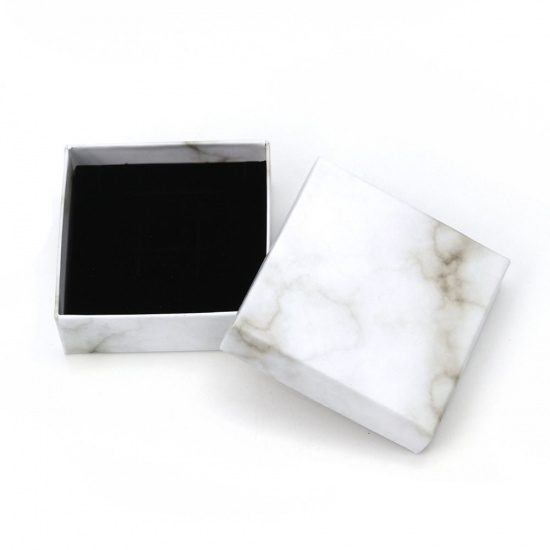 Picture of Paper & Sponge Jewelry Earrings Gift Boxes Rectangle White 90mm(3 4/8") x 70mm(2 6/8") , 2 PCs