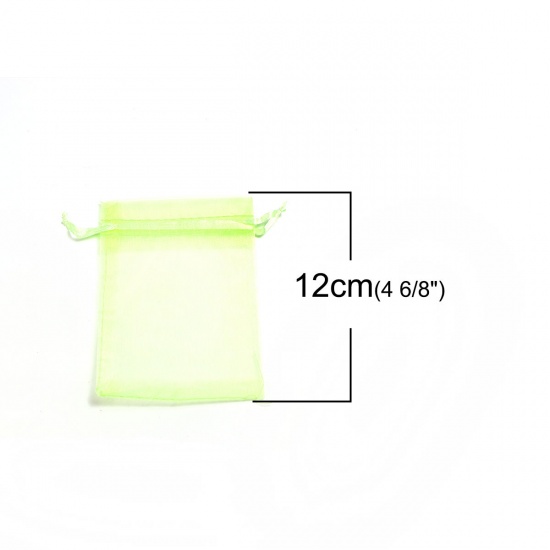 Picture of Wedding Gift Organza Jewelry Bags Drawstring Rectangle Fruit Green (Usable Space: 9.5x9cm) 12cm(4 6/8") x 9cm(3 4/8"), 50 PCs