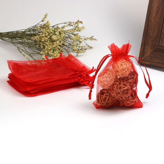 Bild von Hochzeit Geschenk Organza Beutel Rechteck Rot (Nutzraum: 9.5x9cm) 12cm x 9cm, 50 Stück