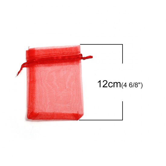 Immagine di Regalo di Matrimonio Sacchetti dei Monili del Organza Disegnabile Rettangolo Rosso (Spazio utilizzabile: 9.5x9cm ) 12cm x 9cm, 50 Pz