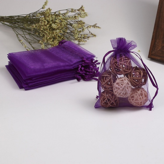 Bild von Hochzeit Geschenk Organza Beutel Rechteck Violett (Nutzraum: 9.5x9cm) 12cm x 9cm, 50 Stück